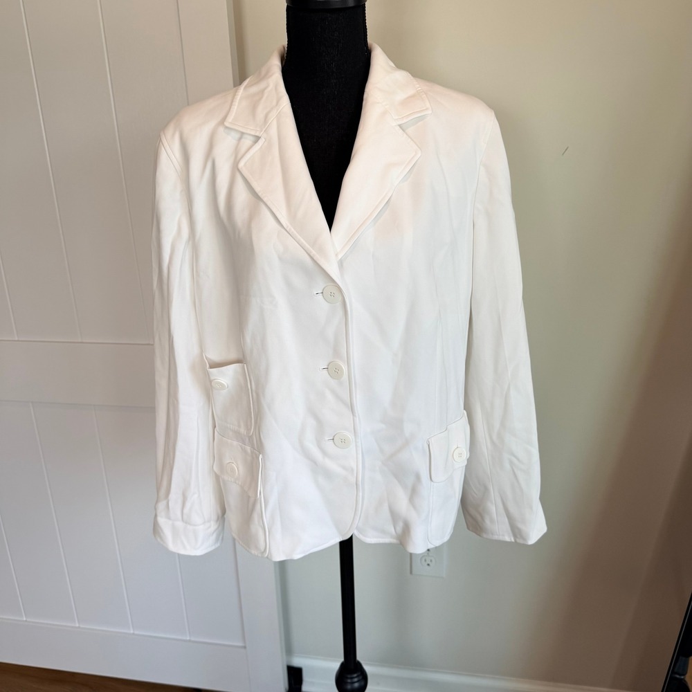 Jones New York Woman Petite White Three Button Blazer Jacket Size 18WP